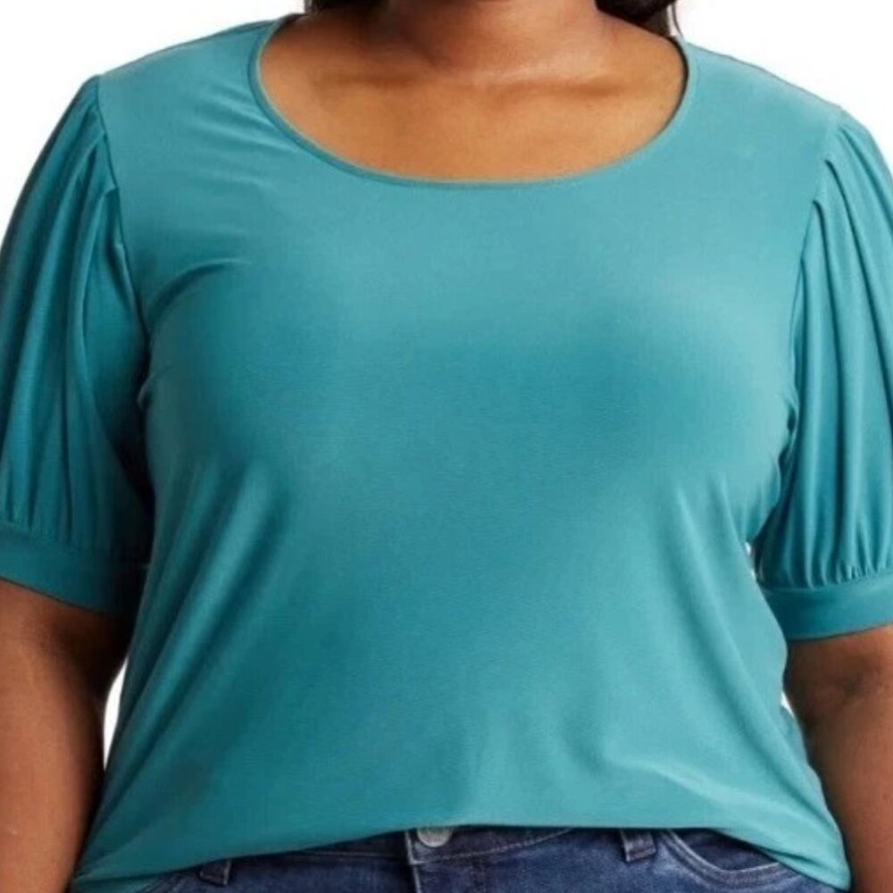 Carmen Marc Valvo Womens 3X Teal Scoop Neck Blouse NWT Plus Size Top